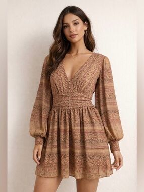 House of Harlow 1960 Shona Joy V-neck Metallic Shimmer Mini Dress Size S